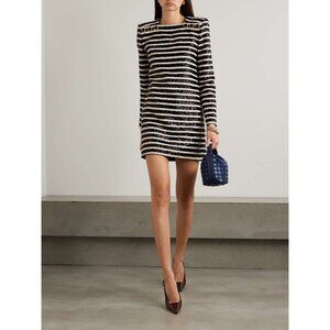 Balmain black white Sequined Striped Minidress size FR 38/ US 6